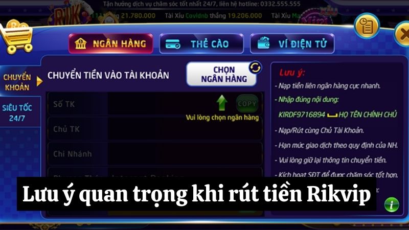 Những Lưu Ý Quan Trọng Khác khi Rút Tiền Rikvip