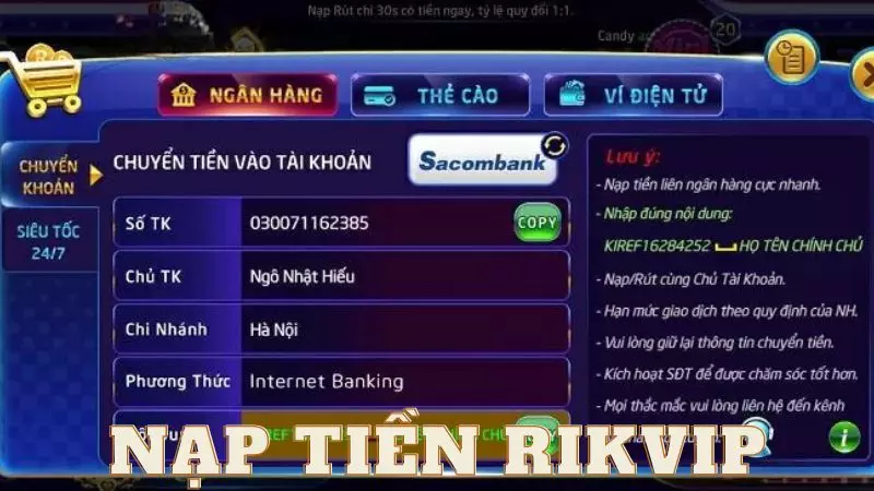 Nạp tiền Rik Vip